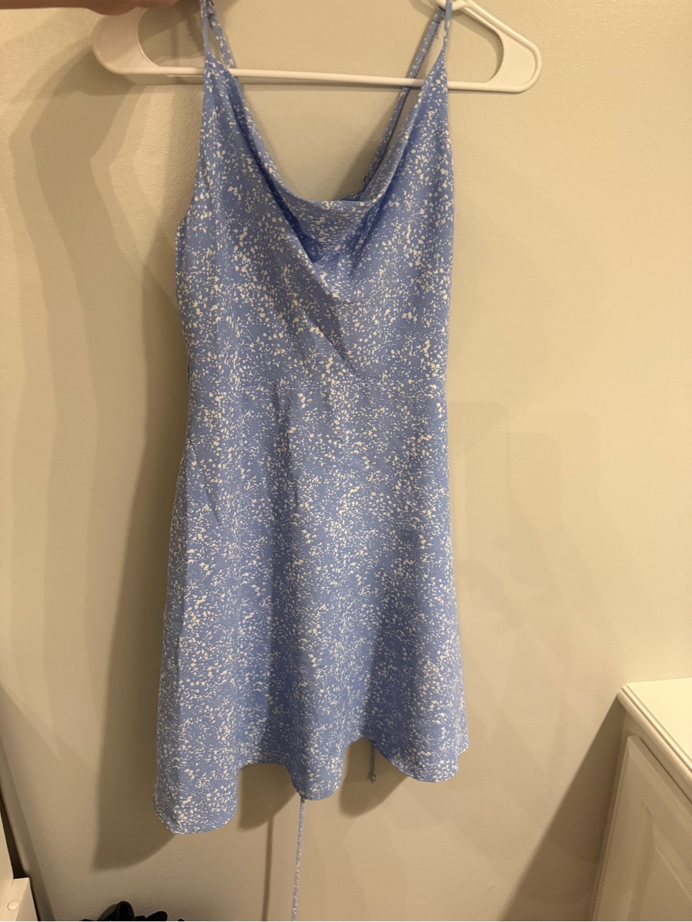 Light Blue Speckled Mini Slip Dress with Cowl Neck